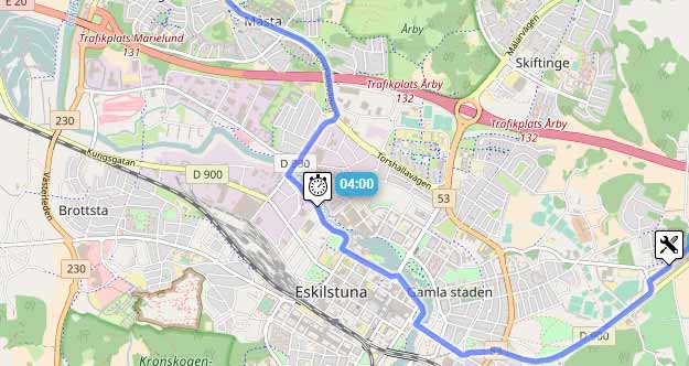 Karta över vägen genom Eskilstuna